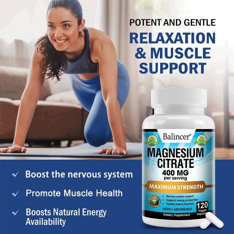 Balincer Magnesium Citrate Supplement, Supports Muscles, Nervous System, Relieves Fatigue, Supports Bone and Heart Health