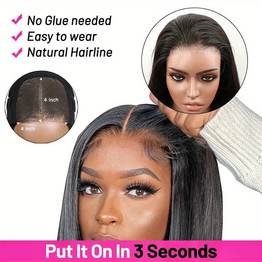Pre Cut No Glue 4x6 Bone Straight Glueless Wig Human Hair 5x5 Ready To Wear Brazilian Lace Front Wigs For Women Preplucked Bling