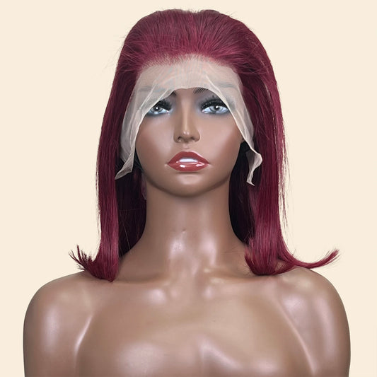 180% Density 99J Burgundy Short Bob Wig Human Hair 13x4 Lace Frontal Wigs For Women Remy Straight Lace Front Bob Wigs PrePlucked