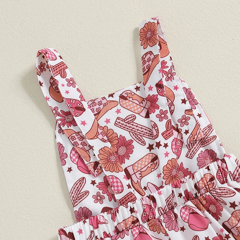 Toddler Girl Denim Overalls with Adjustable Straps and Embroidered Flower Detail Sleeveless Jumpsuit with Front Pocket