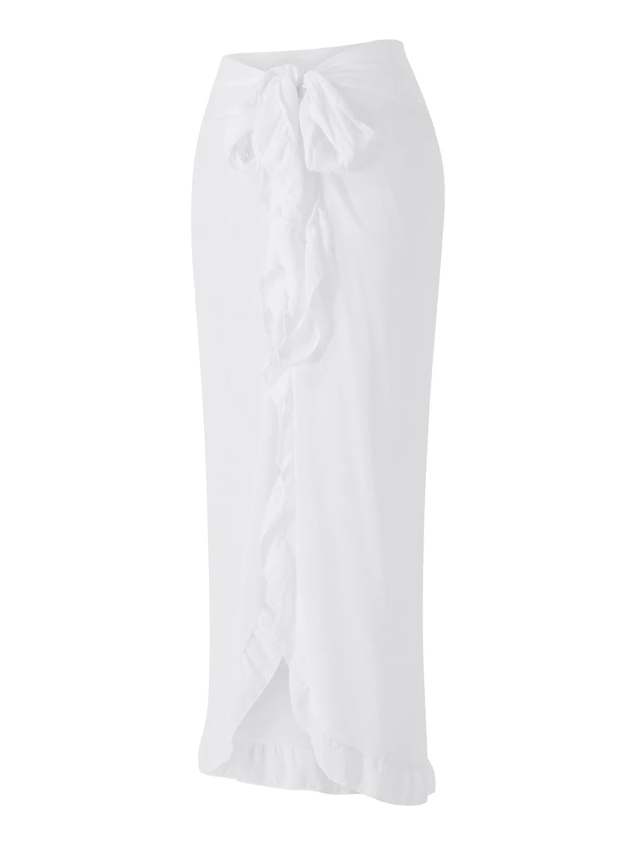 Women s Sunscreen Half Dress Ruffle Solid Color See Through Summer Beach Holiday Long Half Dress