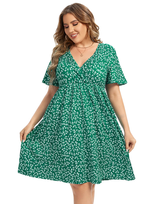 Plus Size Dress Women's V Neck A-Line Knee Length Wrap Swing Dresses Plus Size A Line Party Mini Dress pinkDaisy X-Large