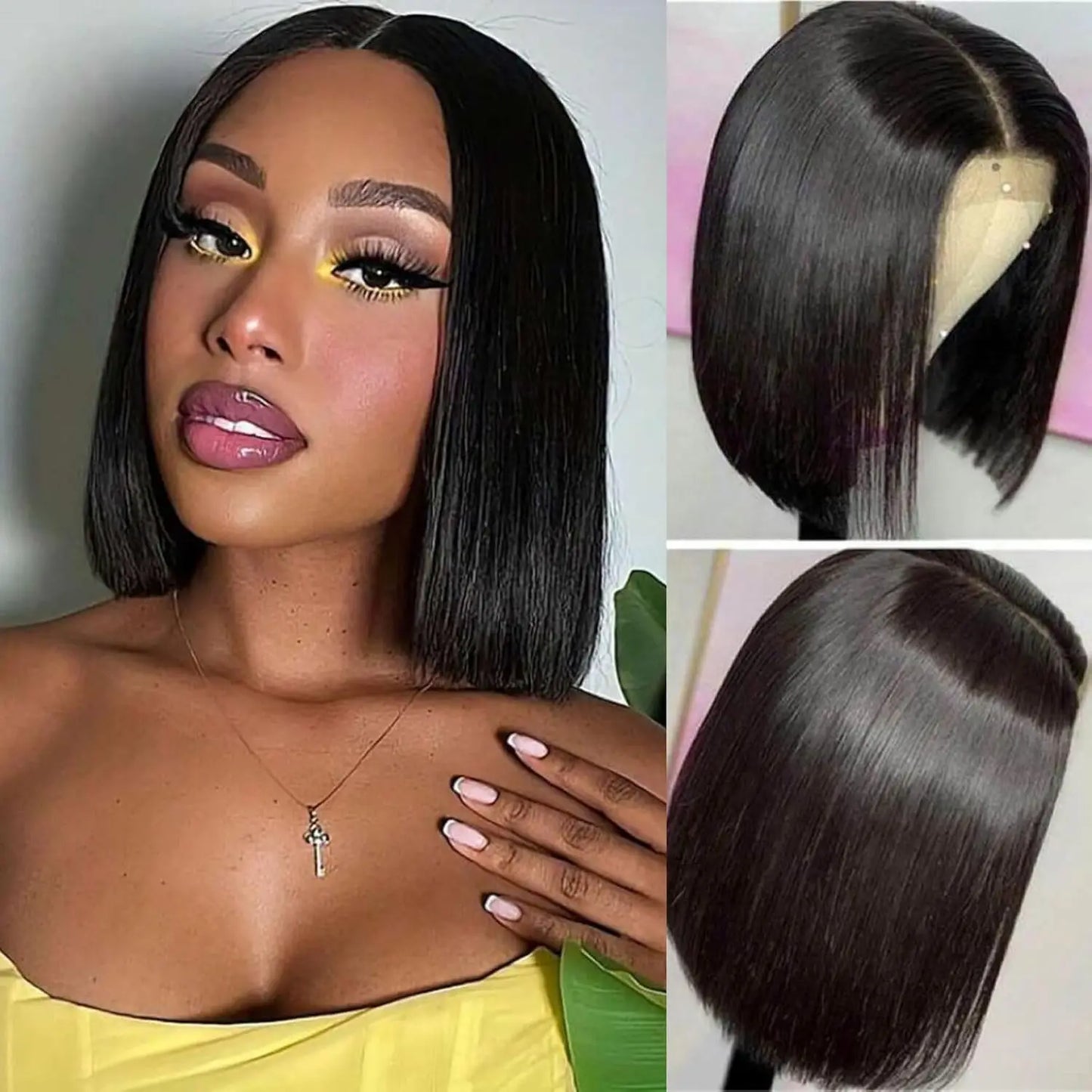 Short Straight Bob Wig Lace Front Human Hair Wigs Ombre Blonde 99J Burgundy Black 13x4 HD Transparent Lace Frontal Wig For Women