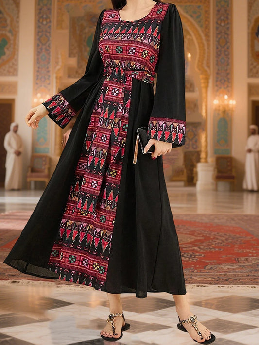 Elegant Floral Print Maxi Dress with Long Sleeves and Smocked Waist for Women s Fall Fashion Arab Style Dress