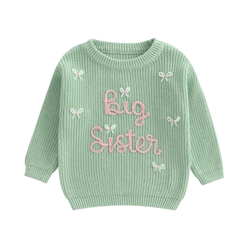 Cute Infant Pullover Sweater with Round Neck Long Sleeves Bow Detail and Embroidered Letter Design - Adorable Toddler Top