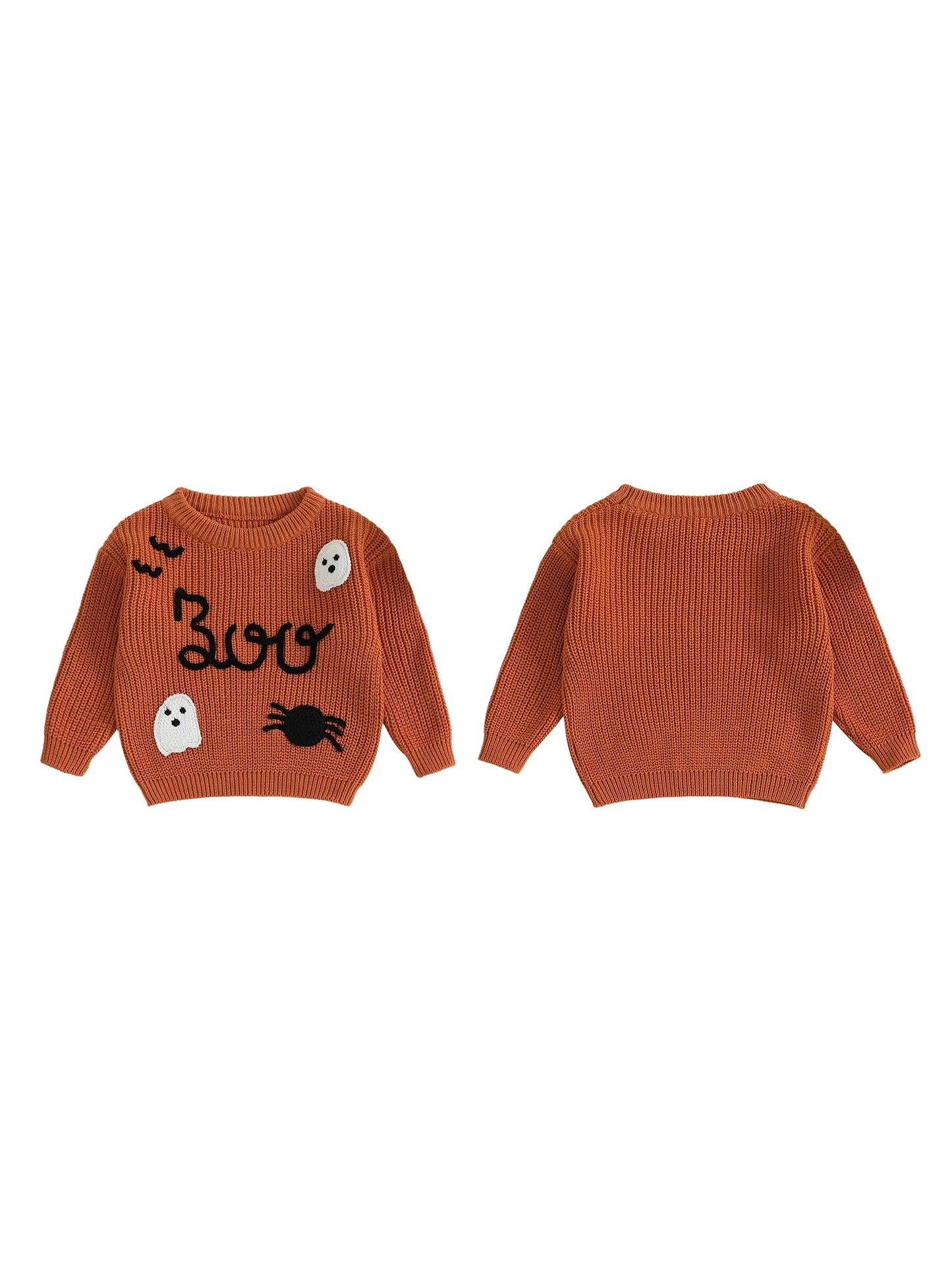 Toddler Halloween Ghost Spider Embroidery Long Sleeve Sweater Casual Pullover Knitwear Warm Clothes for Baby Boy Girl