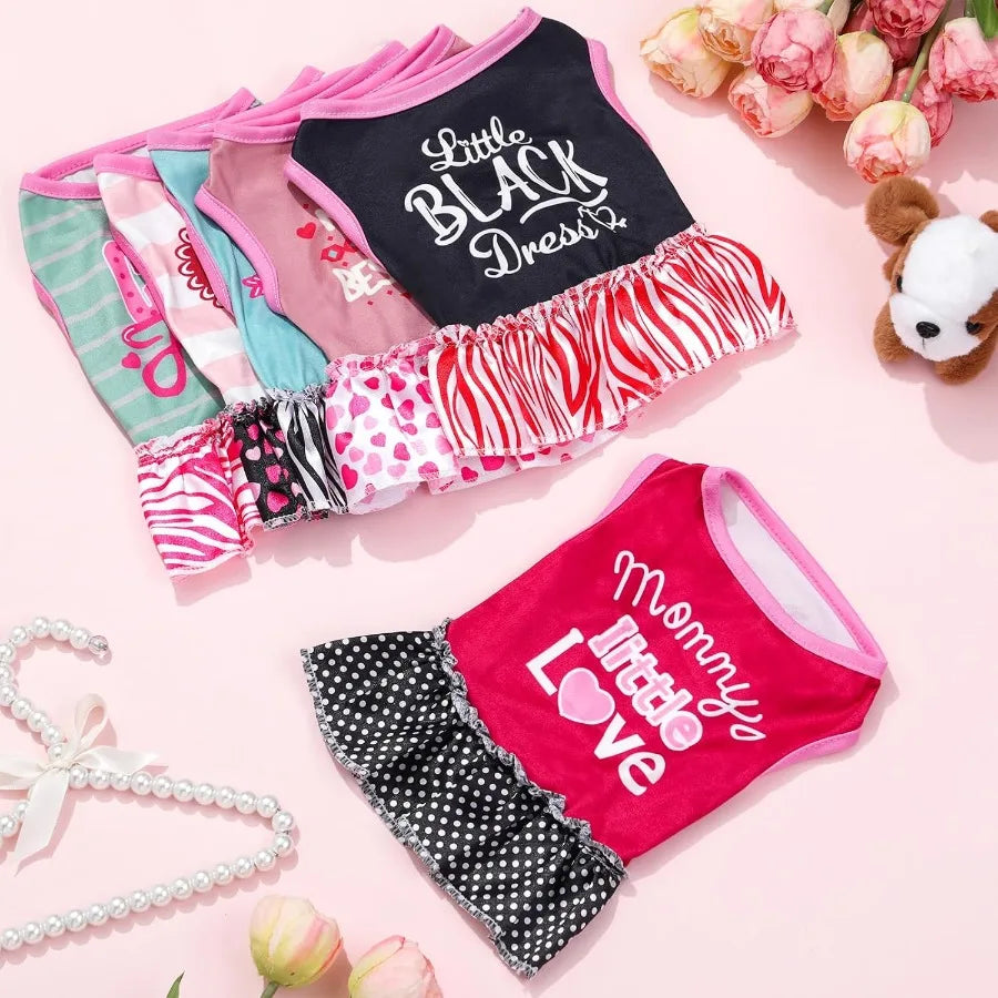 6 Pack Girl Dog Clothes Pet Dress Shirt Female Cute Dog Sundress Puppy Summer Apparel Clothes Outfits with Ruffles for Pets Cat