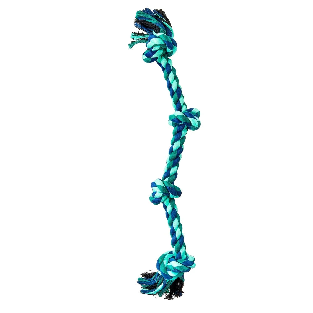 Durable 21 Inch 4 Knot Rope Chew Toy Dogs Interactive Tugging Fetching Playtime Healthy Exercise Medium Large Breeds