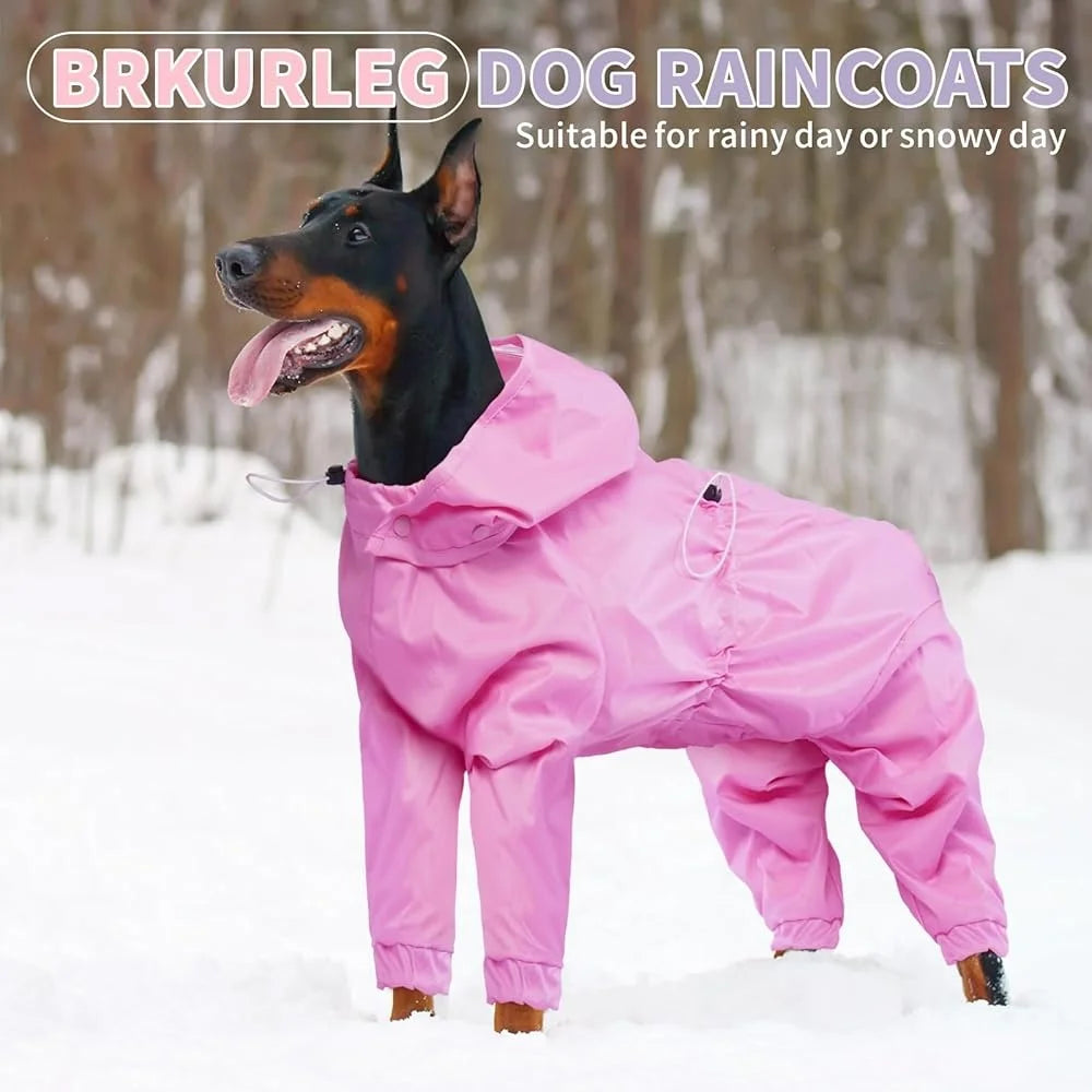 Pet Rain Jacket Waterproof Dog Coat 4 Legs with Leash Hole Lightweight Reflective Poncho Medium Dogs Outdoors