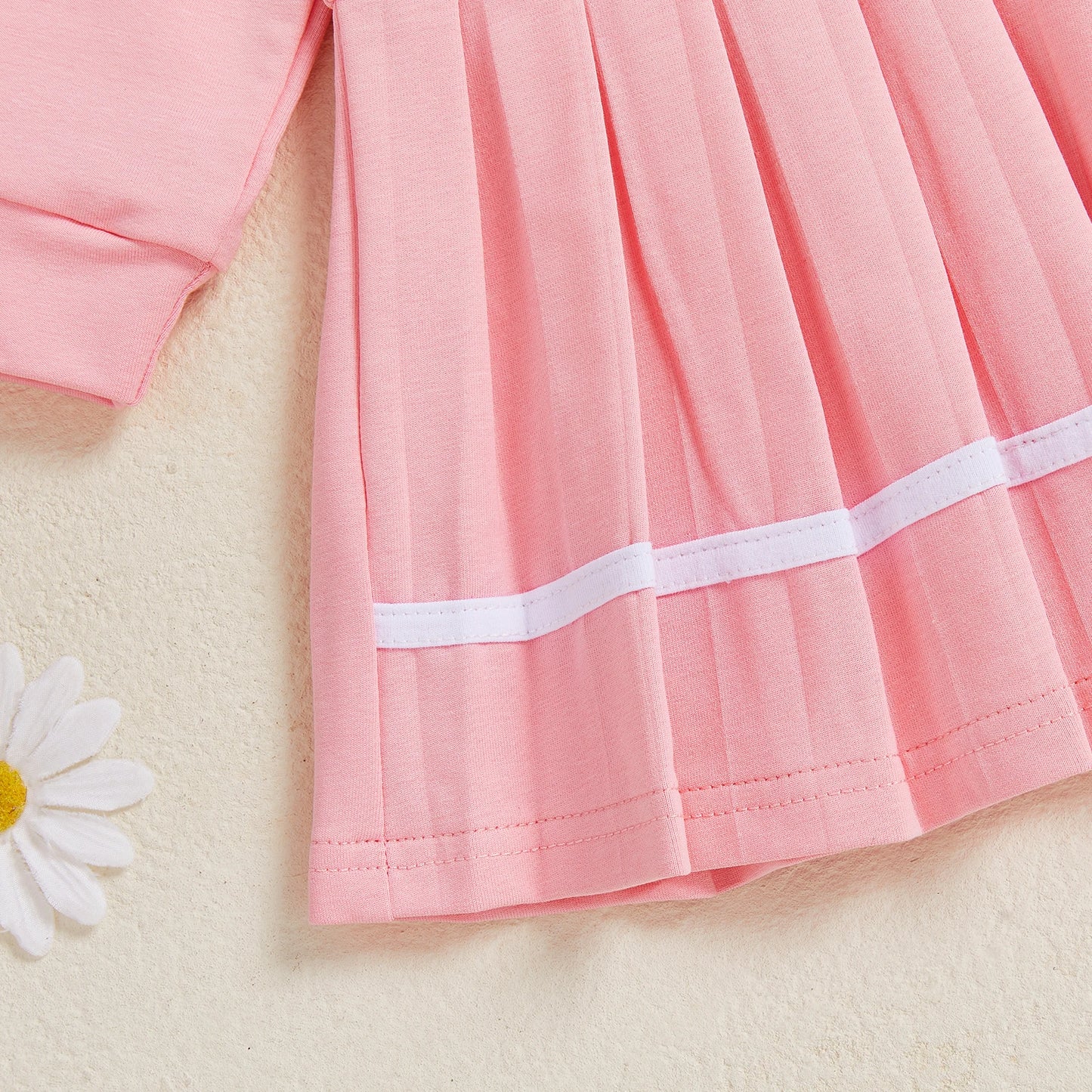 Toddler Baby Girls Dress Fall Fashionable Rugby Embroidery Lapel Long Sleeve Pleated Dress