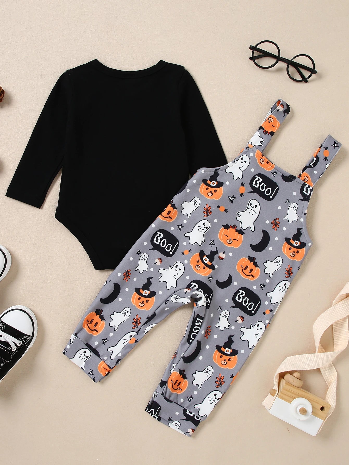Newborn Baby Boy Clothes,2Pcs Infant Boy Romper Bodysuit halloween Stripe Outfits +Bib Overall Pants(0-24 Month)