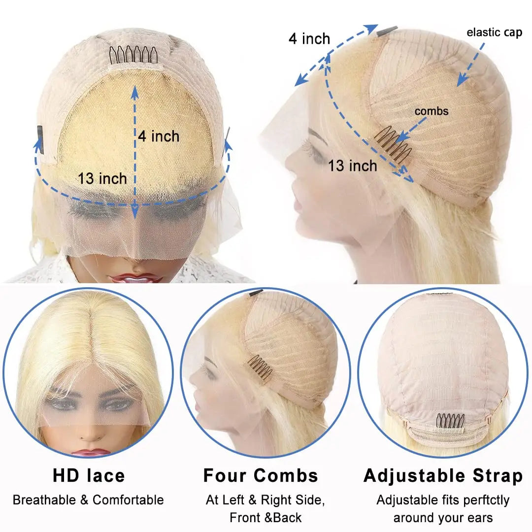 Straight Short Bob Wig 613 Blonde 13x4 Frontal HD Transparent Lace Human Hair Wigs Pre Plucked Human Hair Wig For Black Women