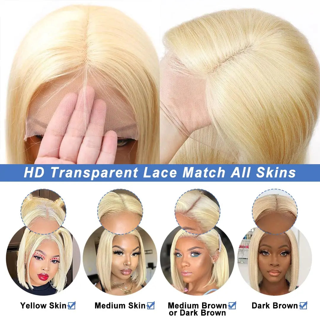 Straight Short Bob Wig 613 Blonde 13x4 Frontal HD Transparent Lace Human Hair Wigs Pre Plucked Human Hair Wig For Black Women
