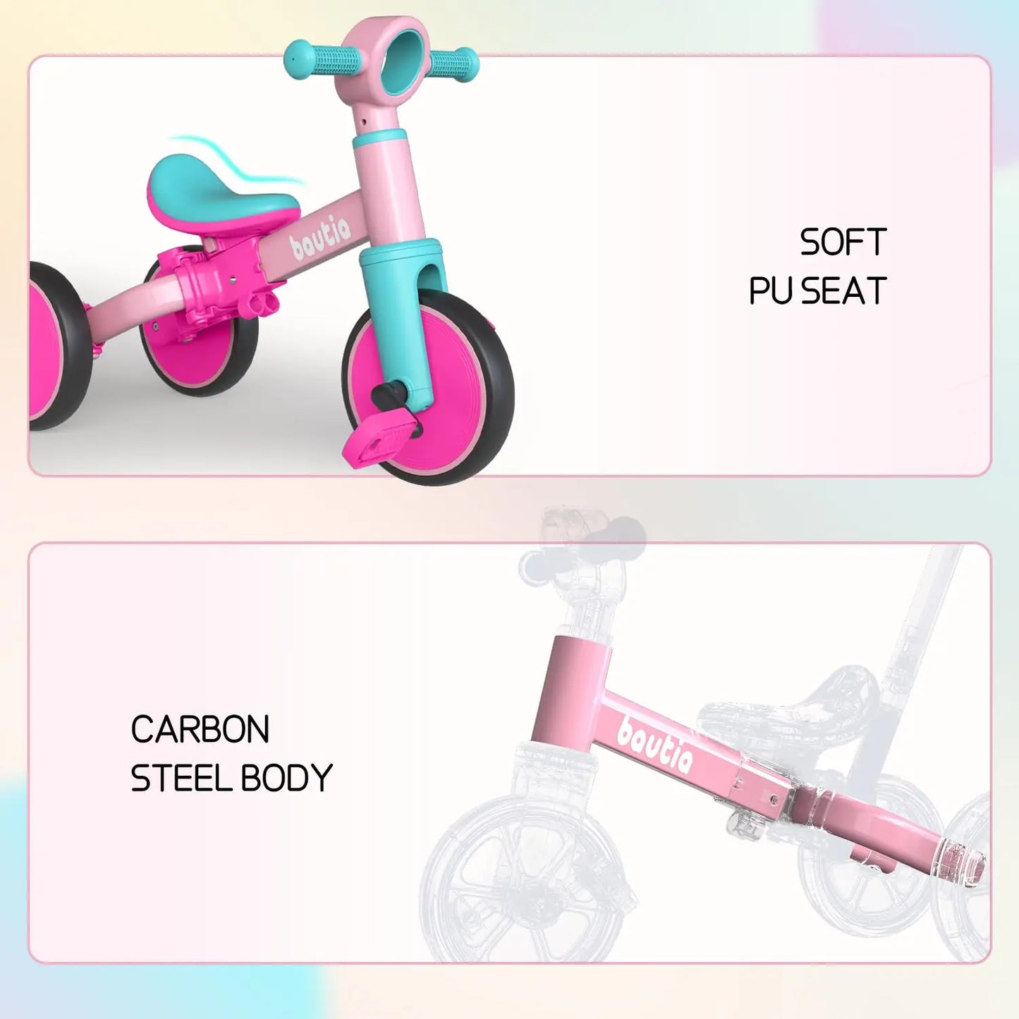 5 in 1 Kids Tricycle for Toddlers 1-3 Baby Balance Bike Toy for Boys Girls Gift with Push Handle & Removable Pedals