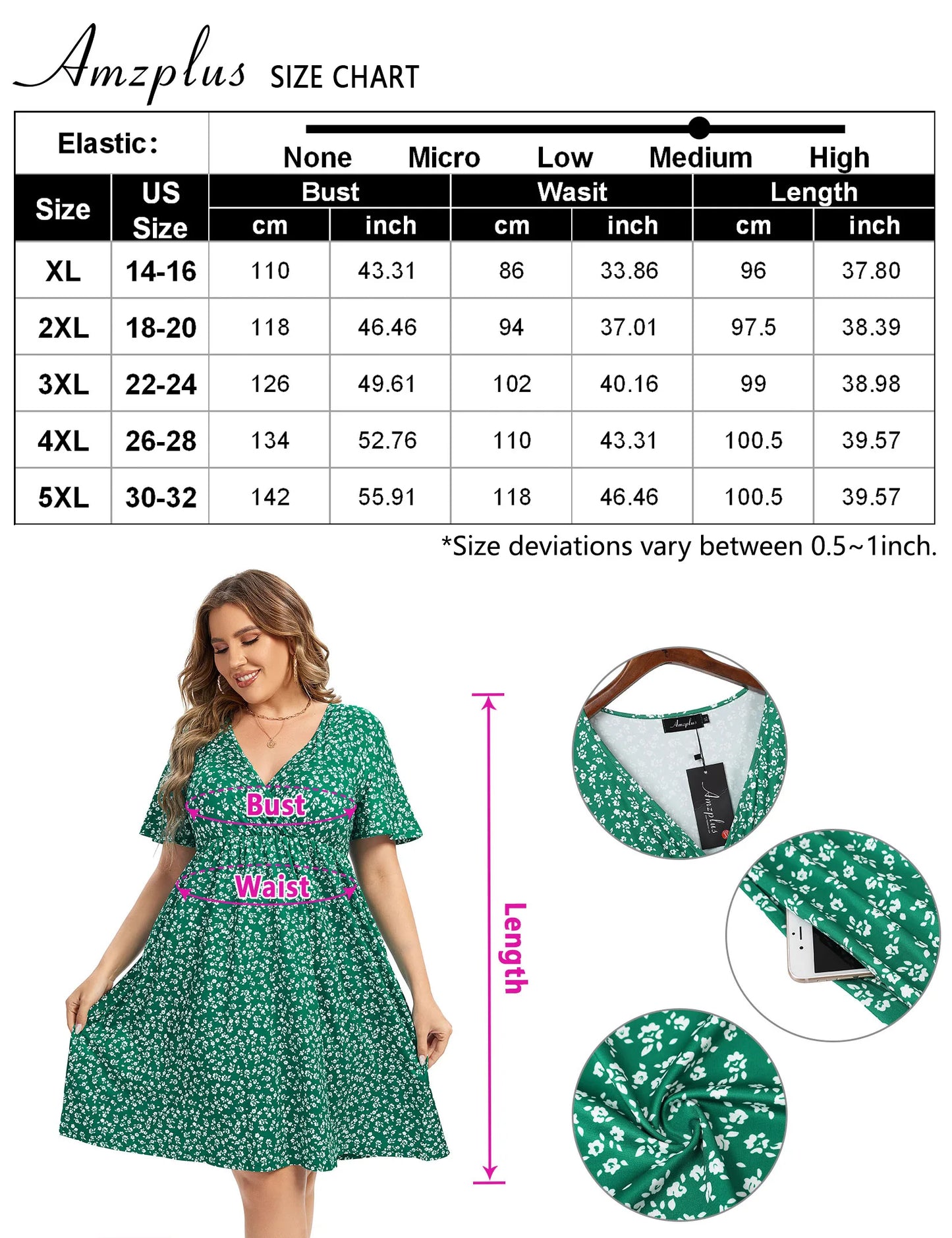 Plus Size Dress Women's V Neck A-Line Knee Length Wrap Swing Dresses Plus Size A Line Party Mini Dress pinkDaisy X-Large