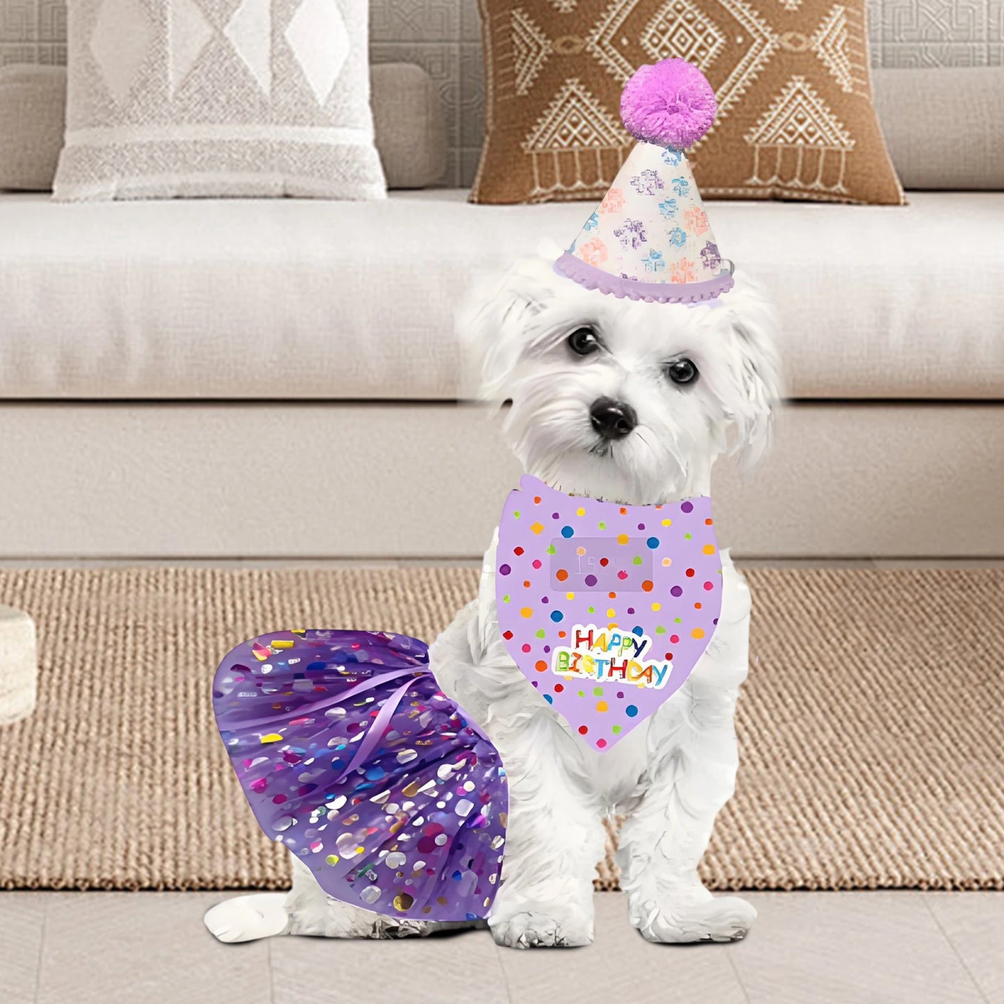 Cute Dog Birthday Costume Set Adorable Party Hat with Matching Skirt and Scarf for Indoor and Outdoor Celebrations Pet