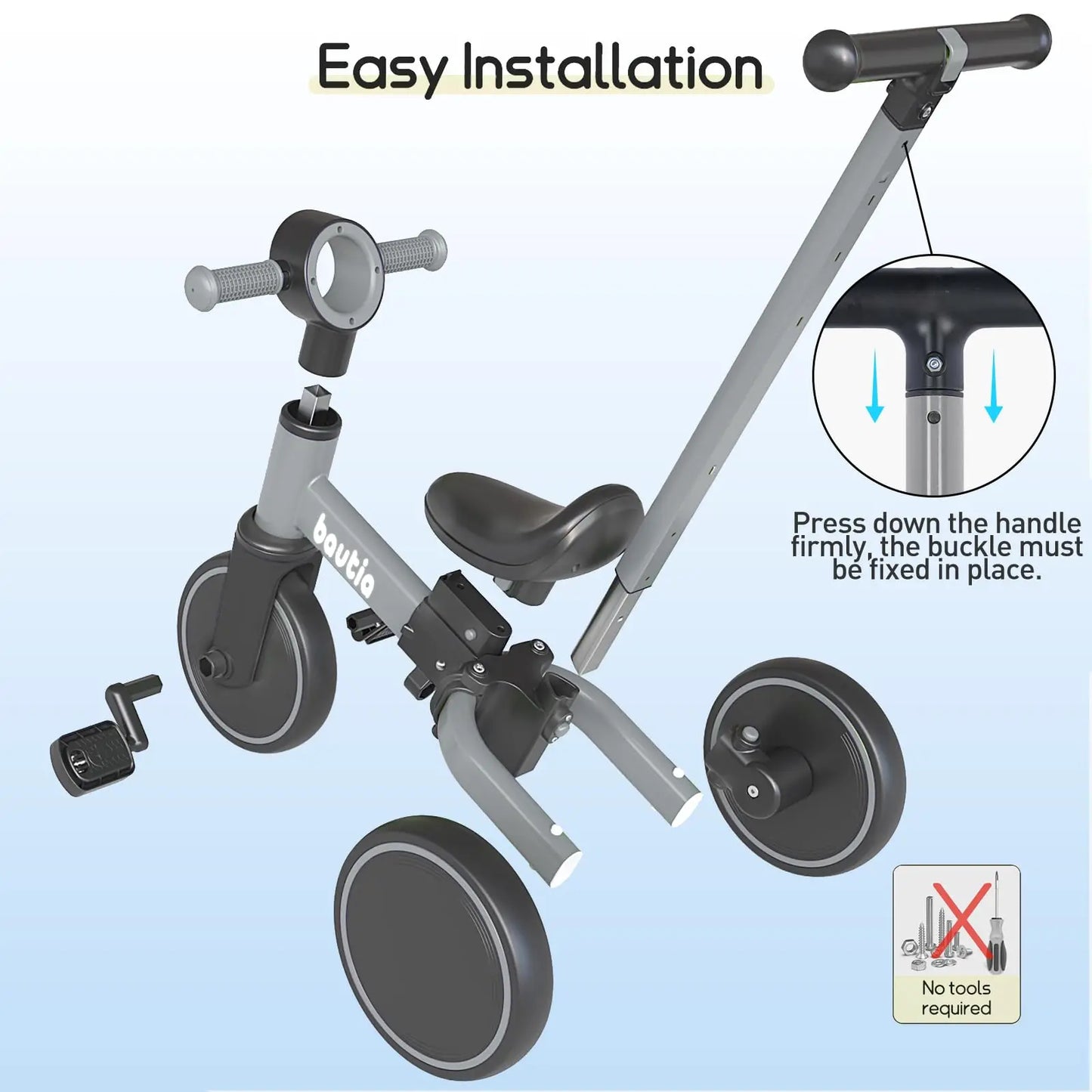 5 in 1 Kids Tricycle for Toddlers 1-3 Baby Balance Bike Toy for Boys Girls Gift with Push Handle & Removable Pedals