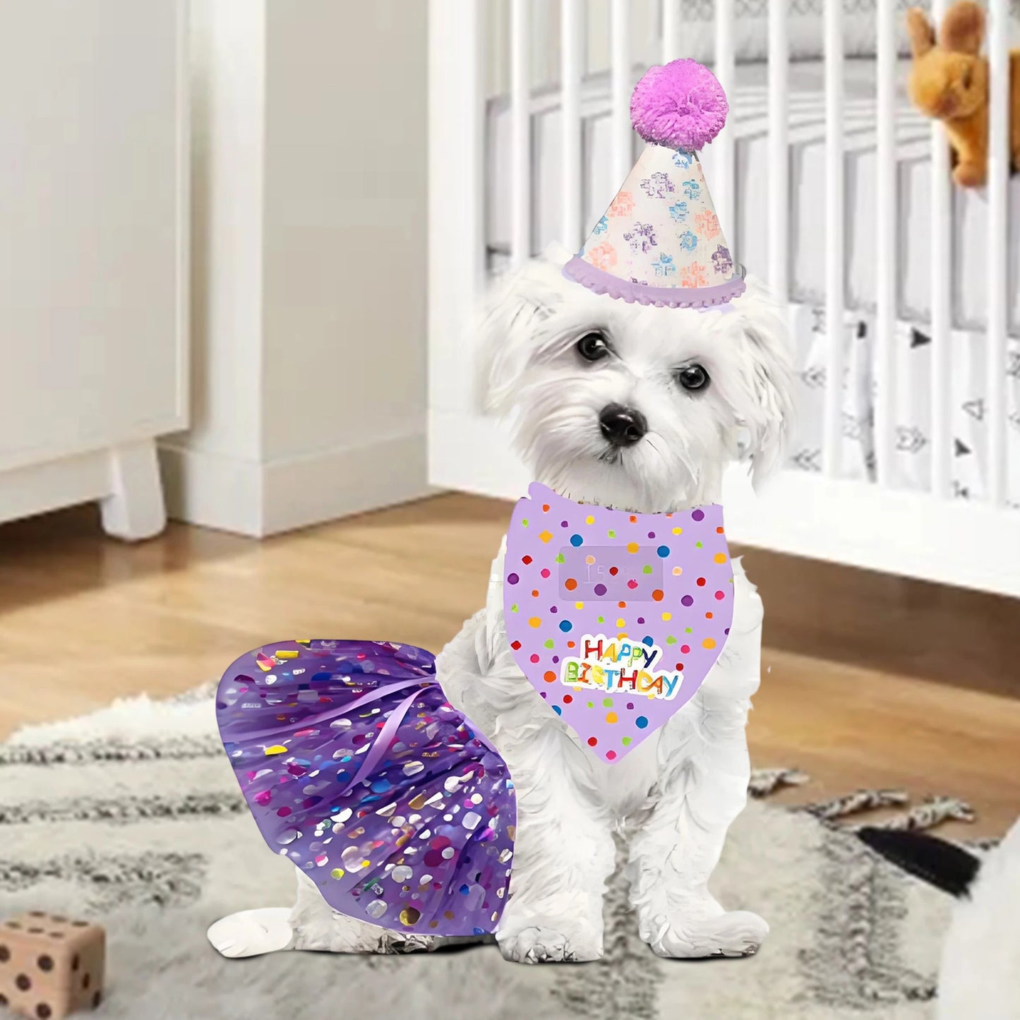 Cute Dog Birthday Costume Set Adorable Party Hat with Matching Skirt and Scarf for Indoor and Outdoor Celebrations Pet