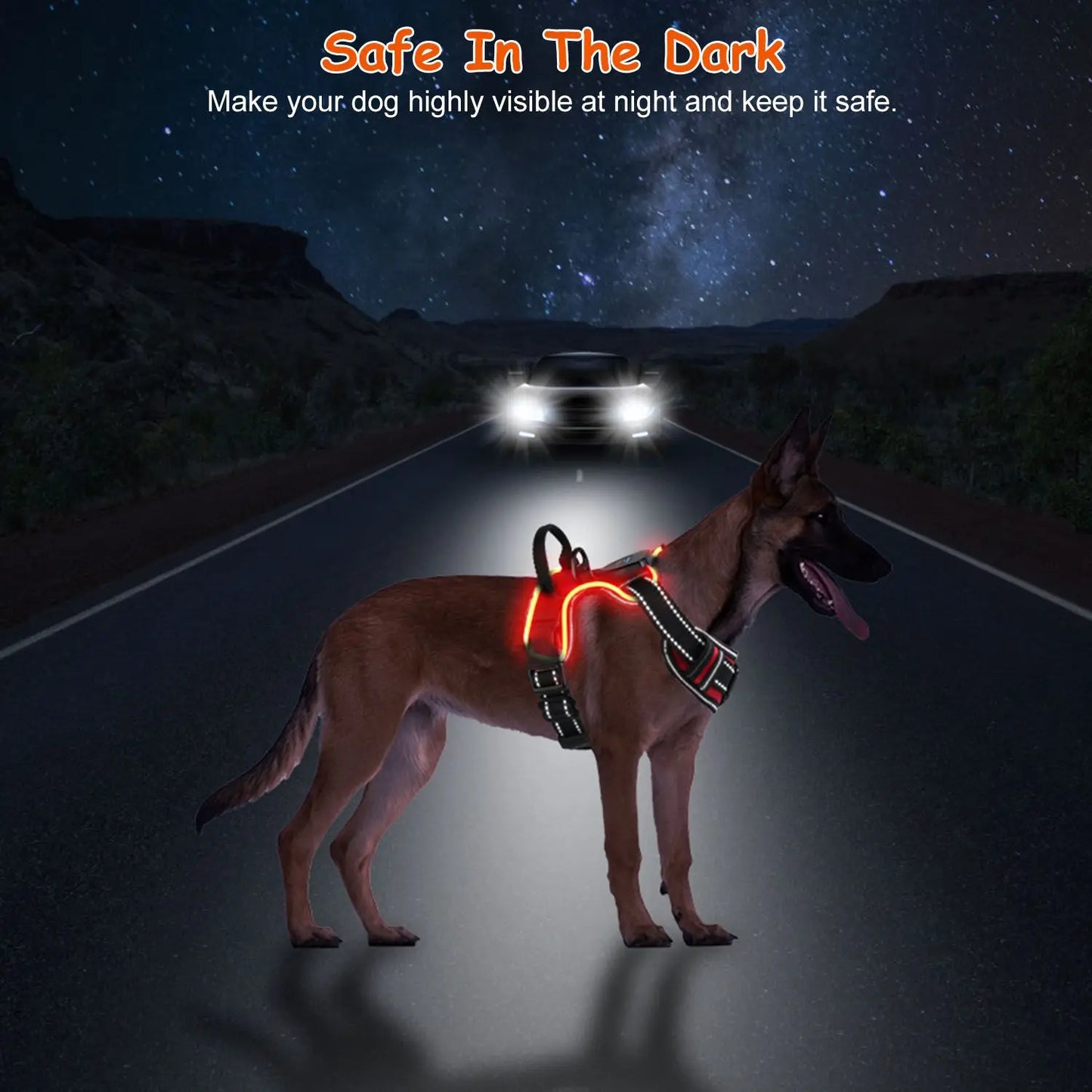 For Light Up Dog Harness Rechargeable LED Dog Harness No Pull Lighted Dog Vest with Handle for Small/Medium/Large Dogs