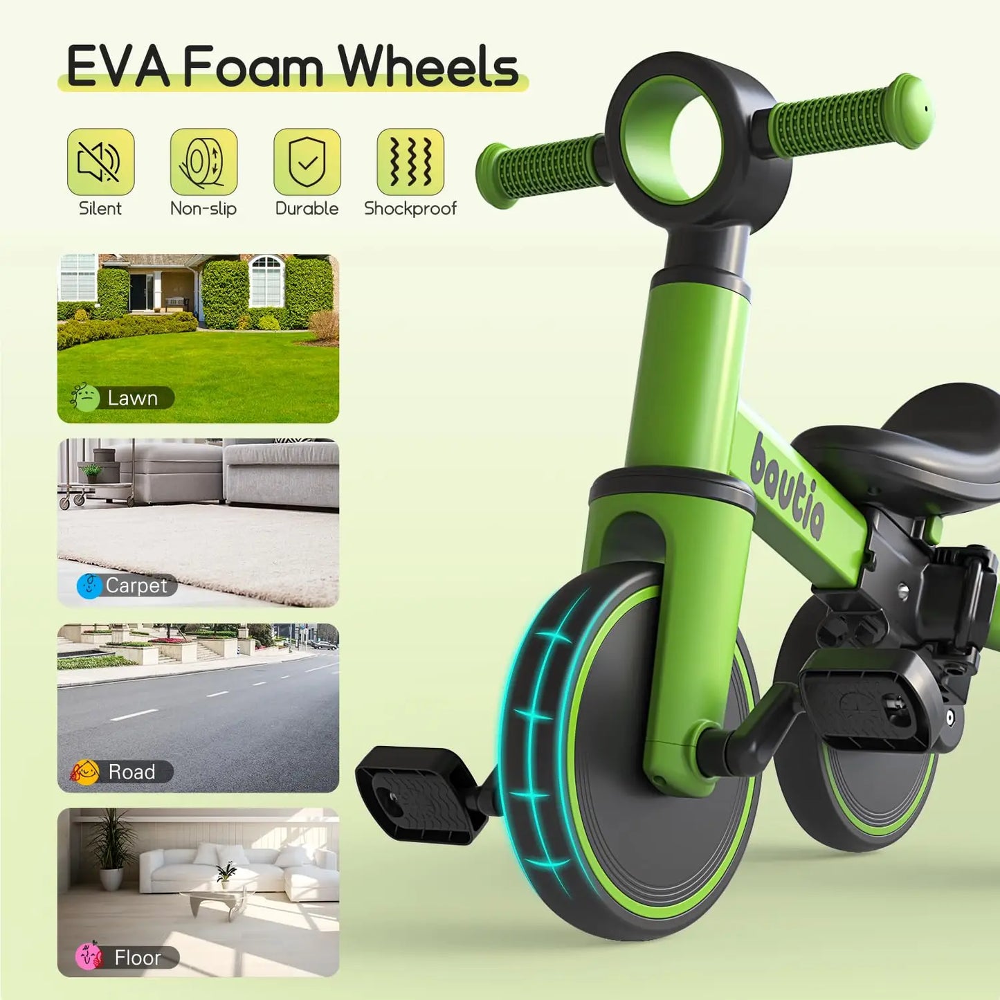 5 in 1 Kids Tricycle for Toddlers 1-3 Baby Balance Bike Toy for Boys Girls Gift with Push Handle & Removable Pedals