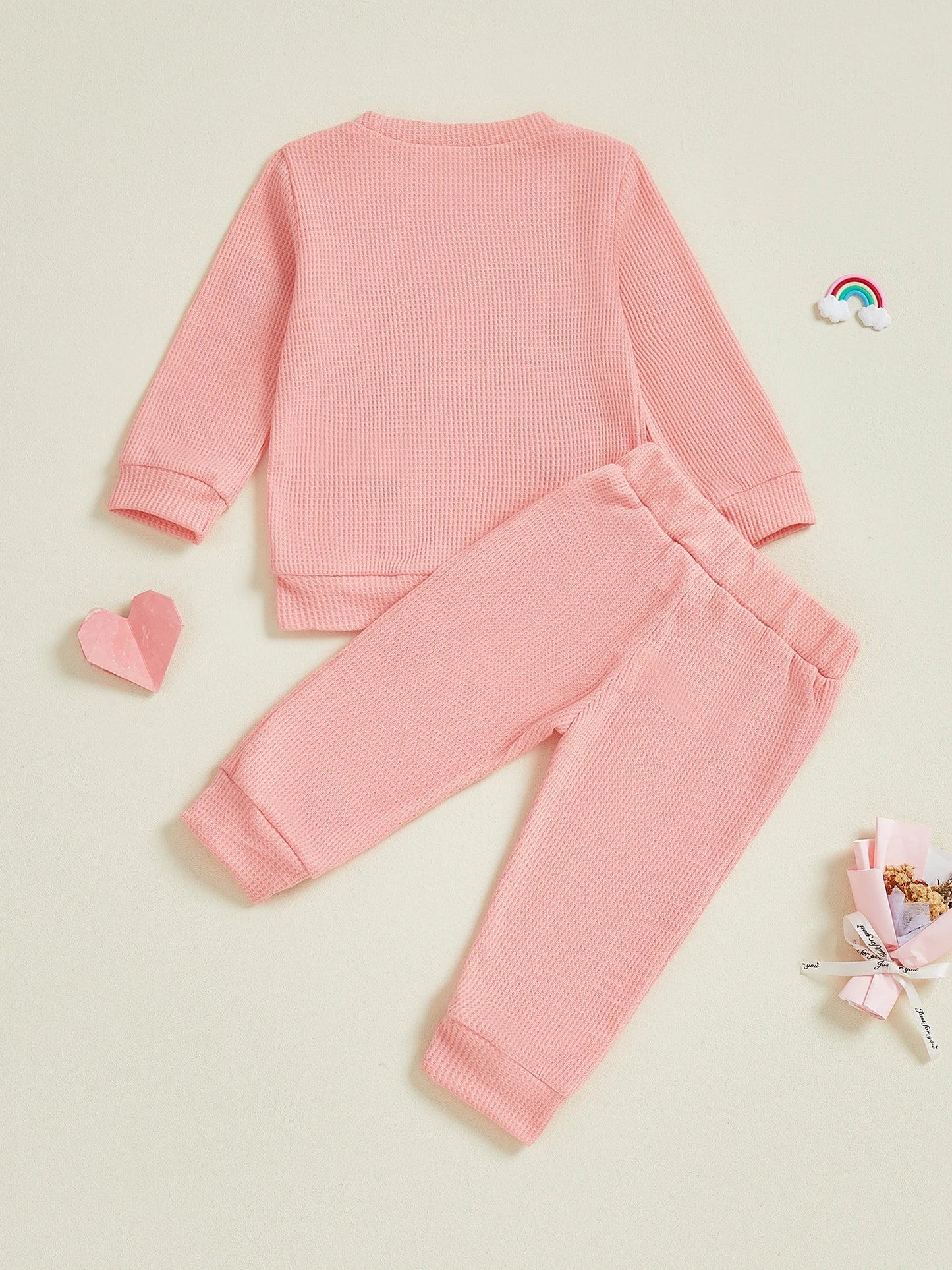 Girls Valentine s Day Outfit Set Long Sleeve Heart Print Top and Drawstring Pants 2 Piece Matching Clothes for Kids