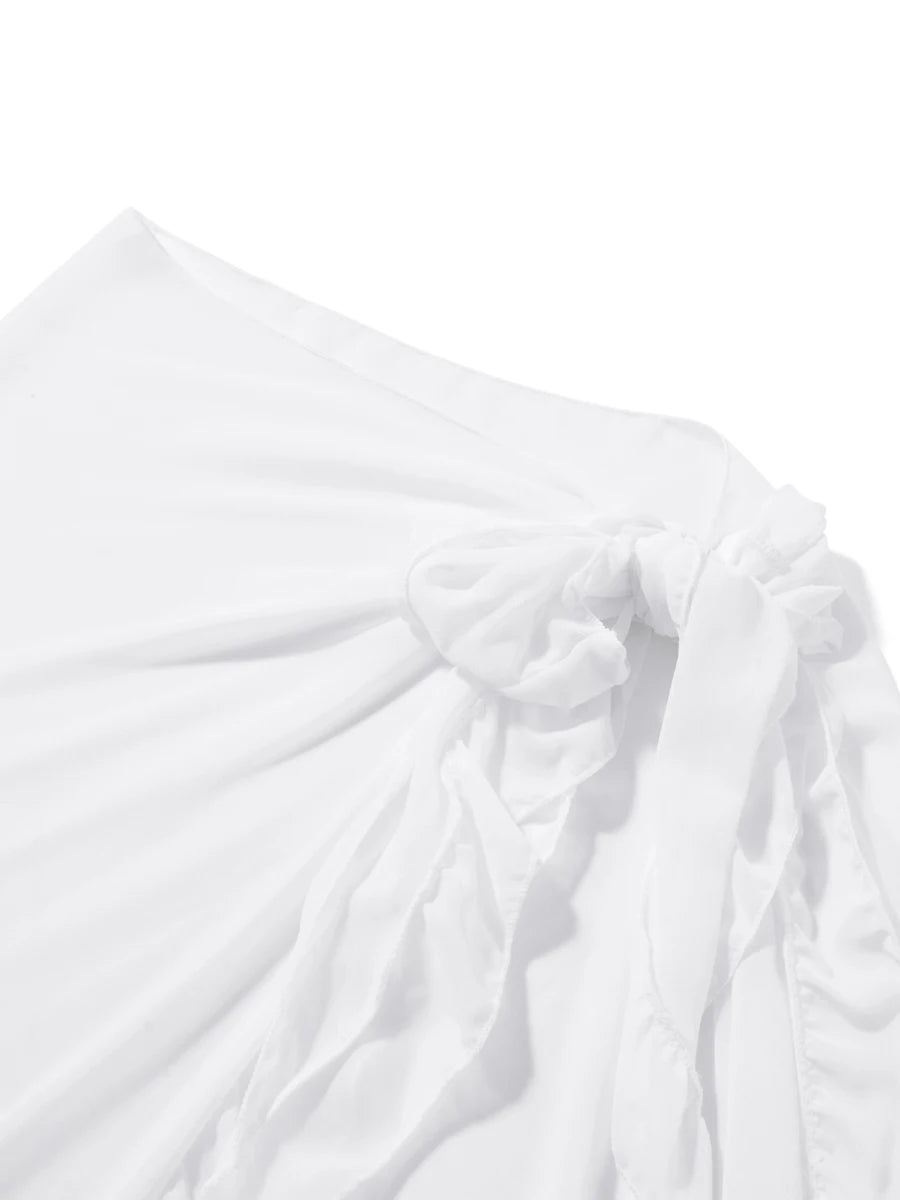 Women s Sunscreen Half Dress Ruffle Solid Color See Through Summer Beach Holiday Long Half Dress