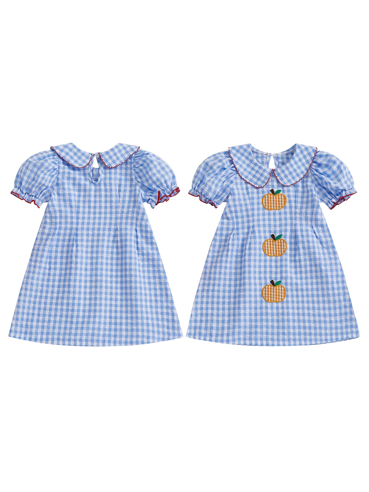 Girls Halloween Costume Pumpkin Embroidery Plaid Dress with Short Sleeves for Toddler Girls - Adorable Halloween Outfit