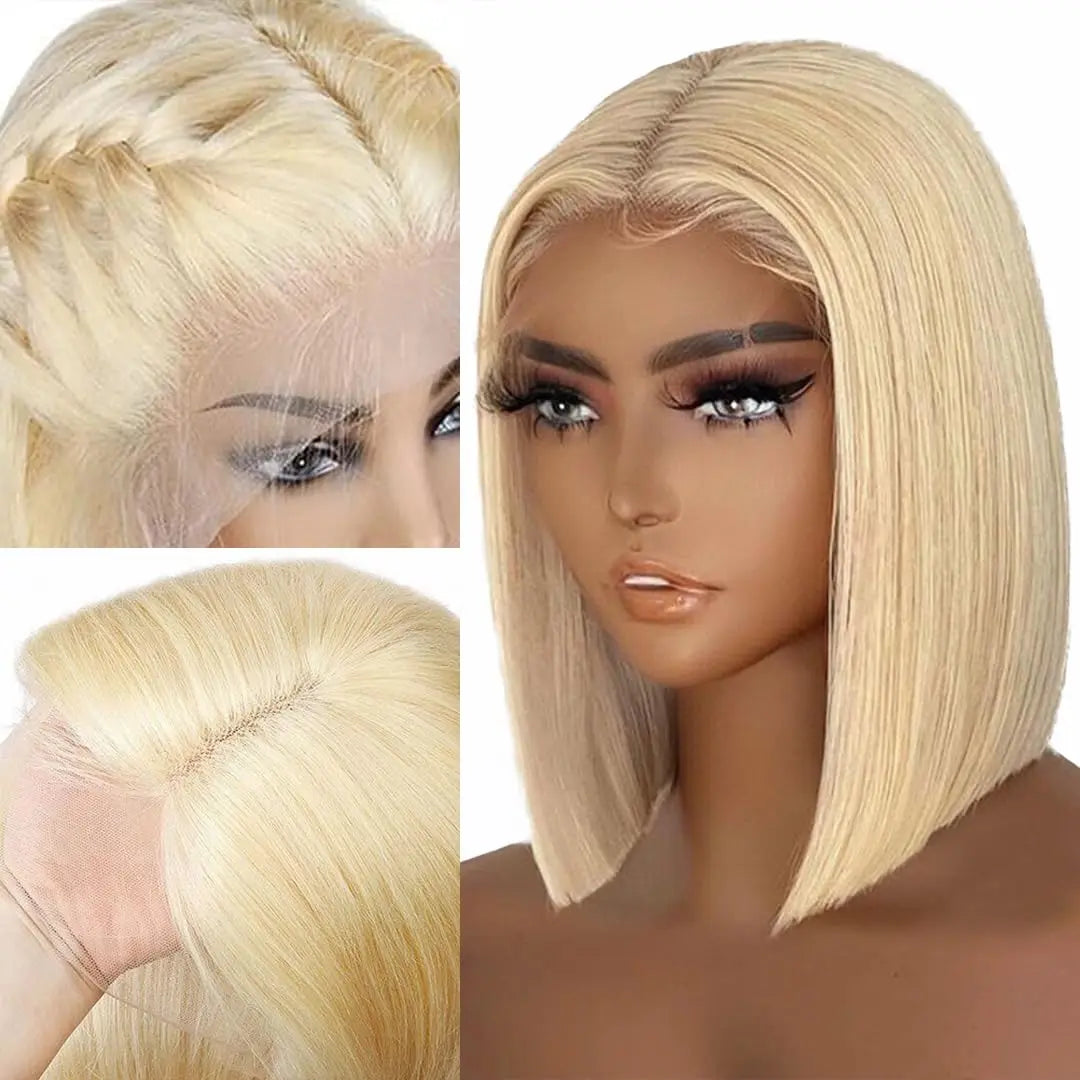 Straight Short Bob Wig 613 Blonde 13x4 Frontal HD Transparent Lace Human Hair Wigs Pre Plucked Human Hair Wig For Black Women