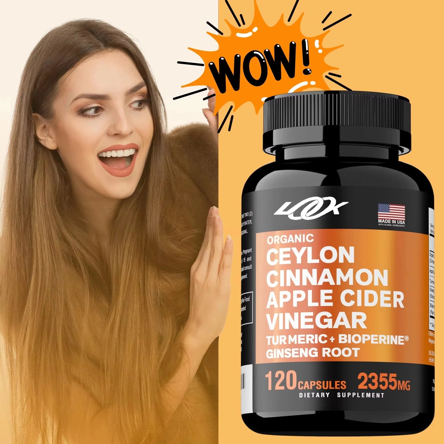 Turmeric and Curcumin Supplements Advanced Capsules with Ceylon Cinnamon Bark Powder for Women Men