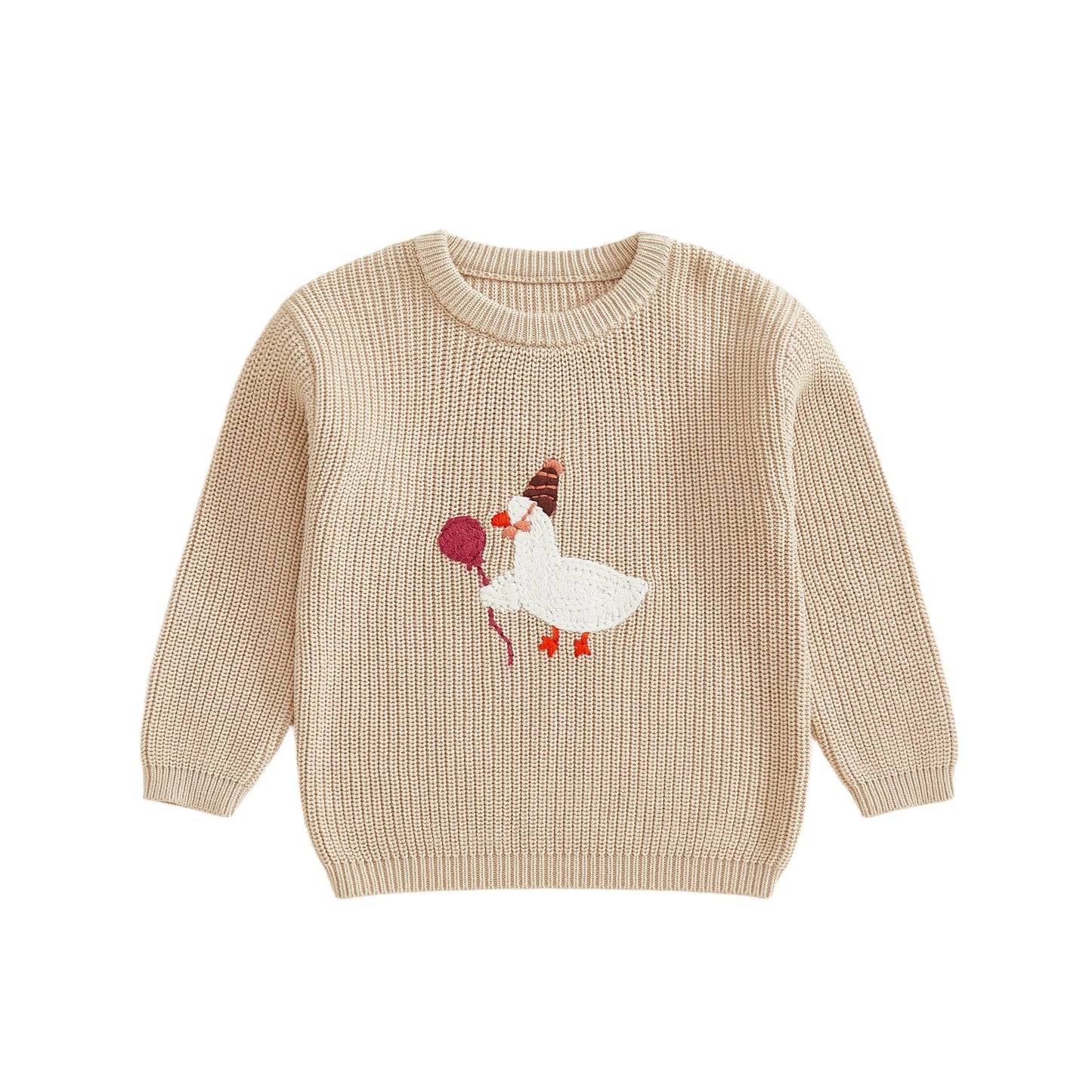 Infant Birthday Pullovers with Long Sleeves and Round Neckline Featuring Adorable Goose Balloon Embroidery - Cute Toddler