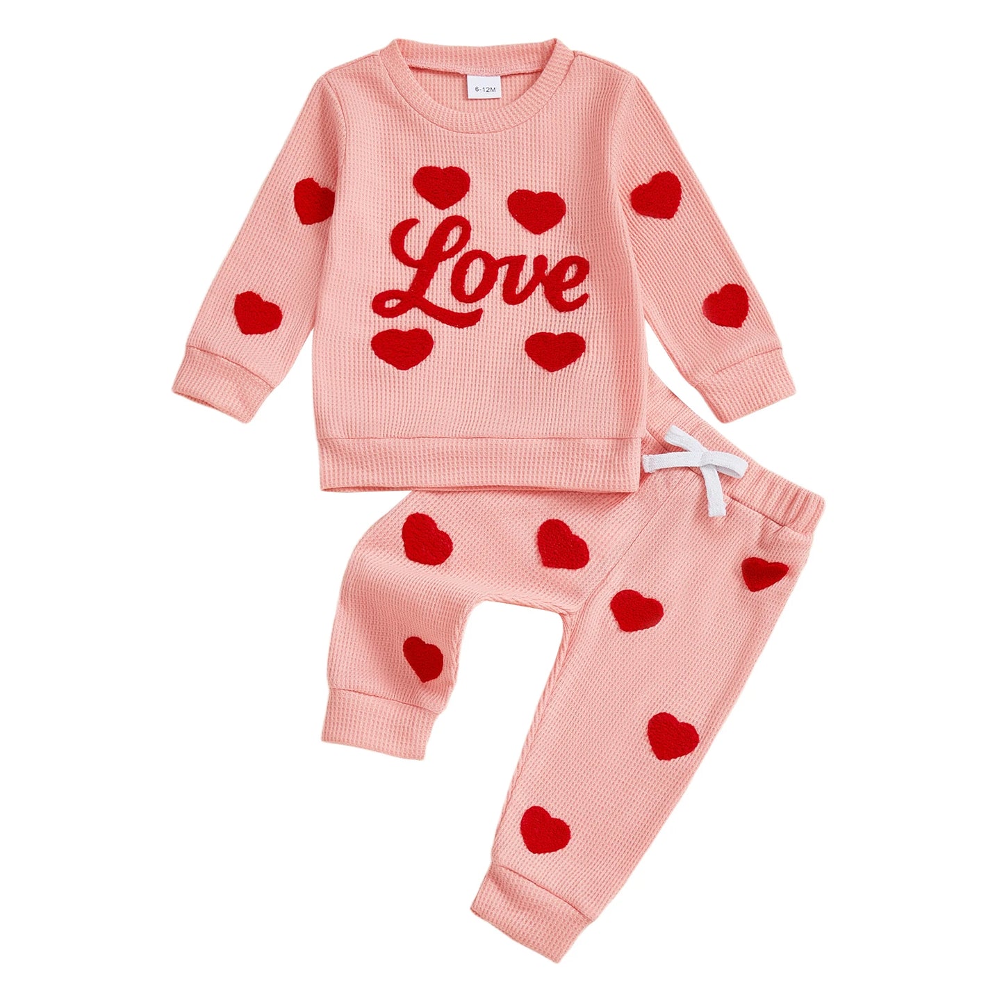 Girls Valentine s Day Outfit Set Long Sleeve Heart Print Top and Drawstring Pants 2 Piece Matching Clothes for Kids