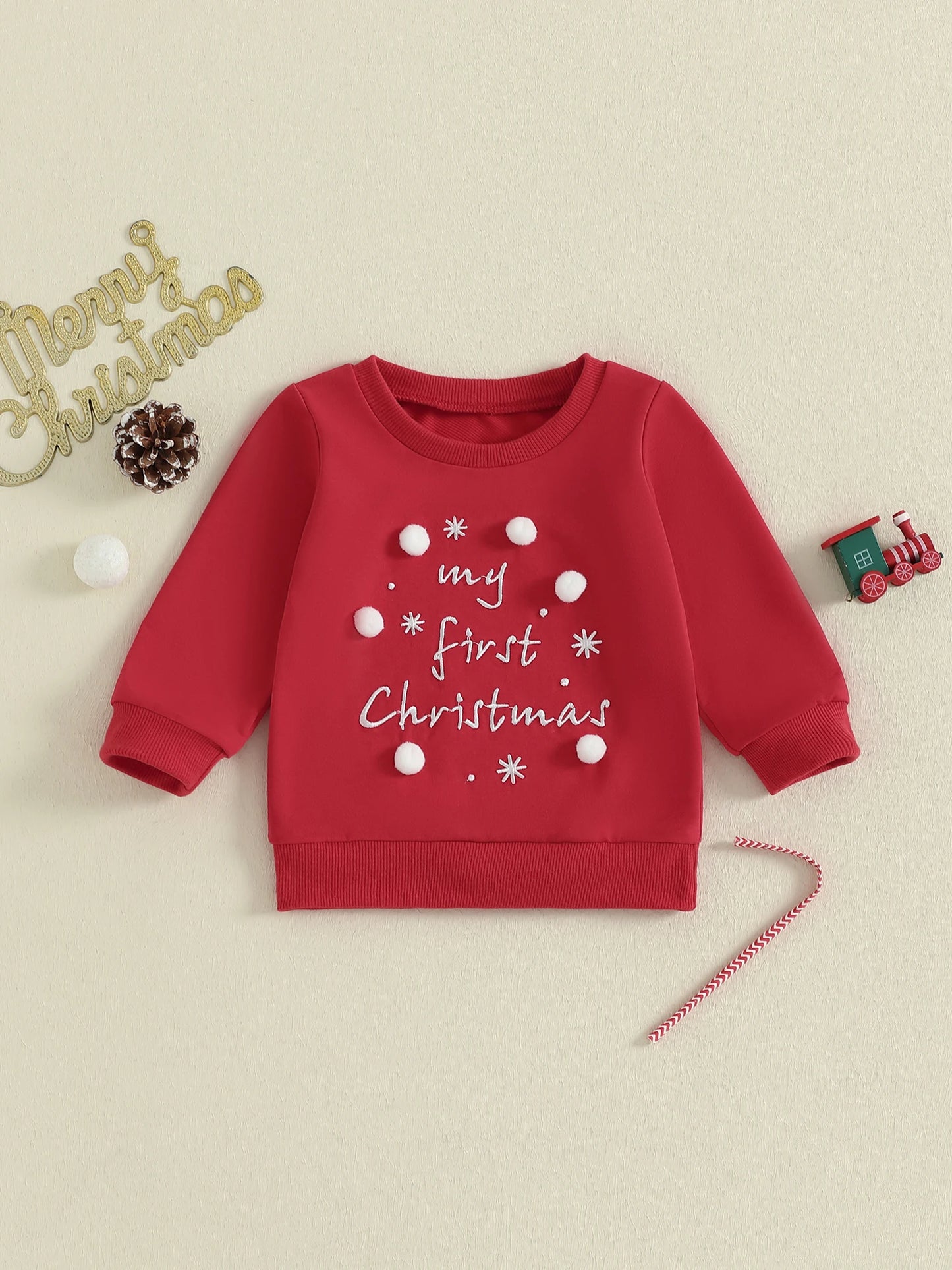 Infant Holiday Sweater with Festive Embroidered Design and Cozy Crew Neck for Winter Celebrations and Photoshoots