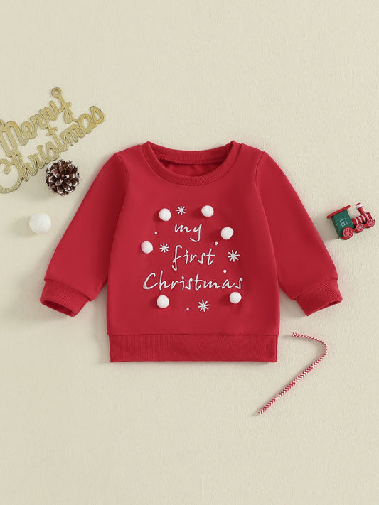 Infant Holiday Sweater with Festive Embroidered Design and Cozy Crew Neck for Winter Celebrations and Photoshoots