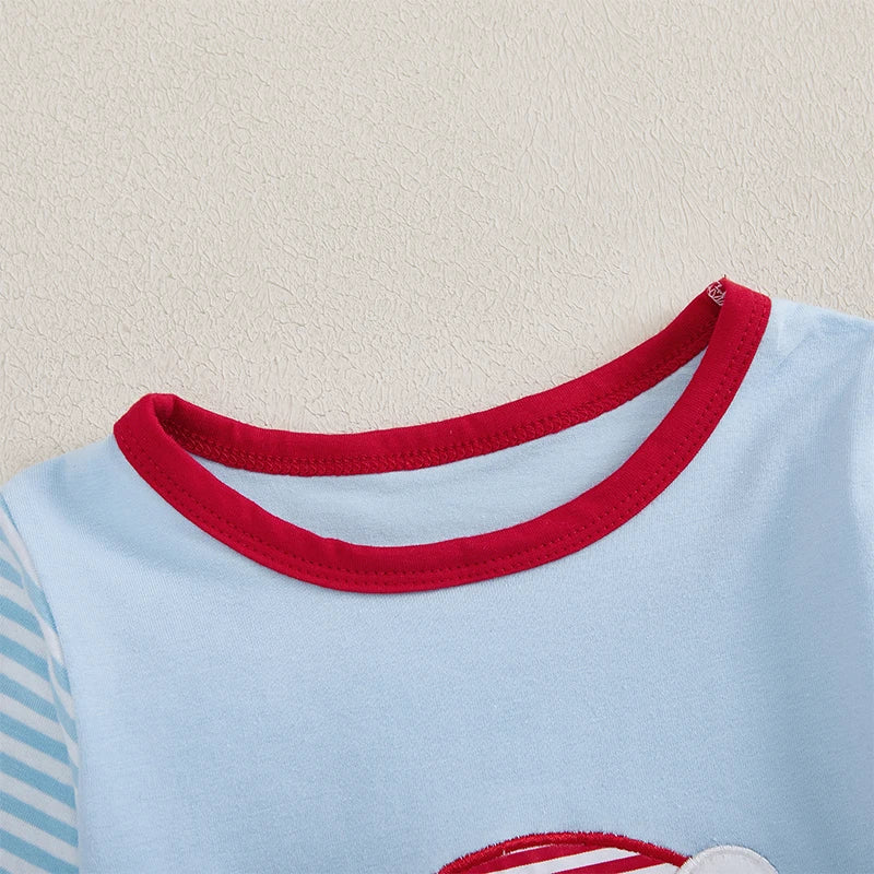 Christmas Toddler Girl Boy Outfits Set with Santa Claus Embroidery Long Sleeve Sweatshirt and Stripe Long Pants - Festive