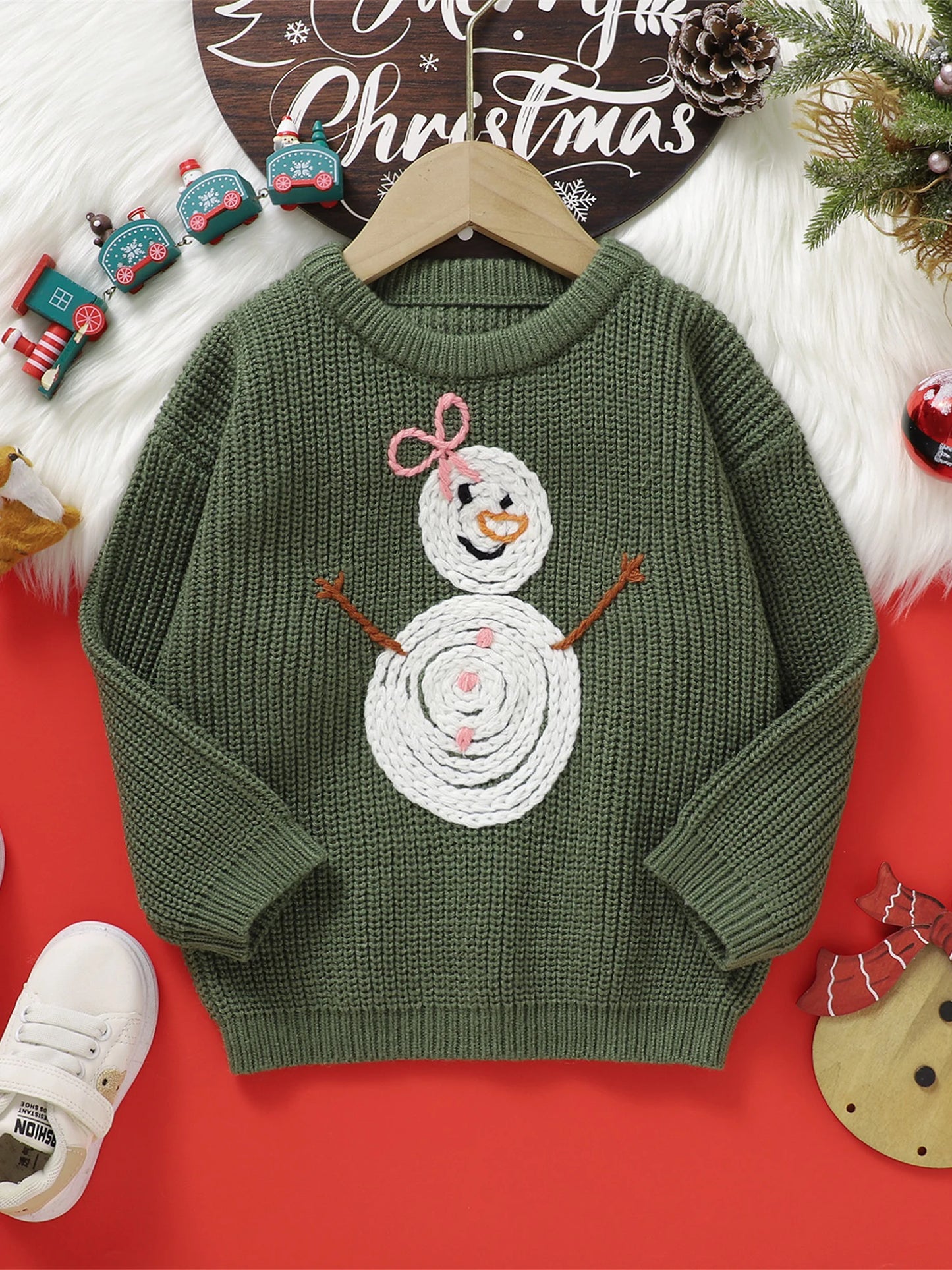 Children s Winter Sweater Cute Reindeer Pattern Knit Pullover for Girls Warm Crew Neck Christmas Jumper with Long Sleeves