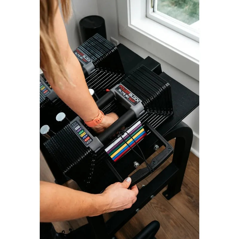 Elite EXP Adjustable Dumbbells, Sold in Pairs, Stage 1, 5-50 lb. Dumbbells, Durable Steel Build, Innovative Workout Equipment