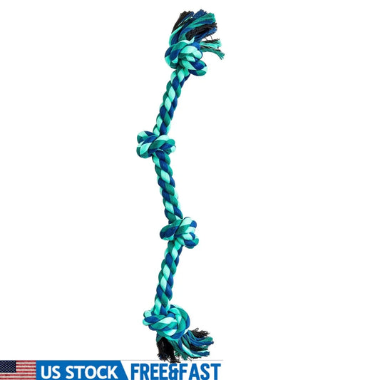 Durable 21 Inch 4 Knot Rope Chew Toy Dogs Interactive Tugging Fetching Playtime Healthy Exercise Medium Large Breeds