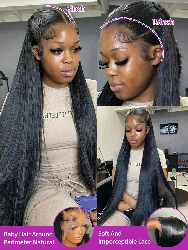 13x4 13x6 Hd Bone Straight Transparent Lace Front Wig Human Hair 40 Inch Pre Plucked Lace Front Wigs 200 Density 100% Human Hair