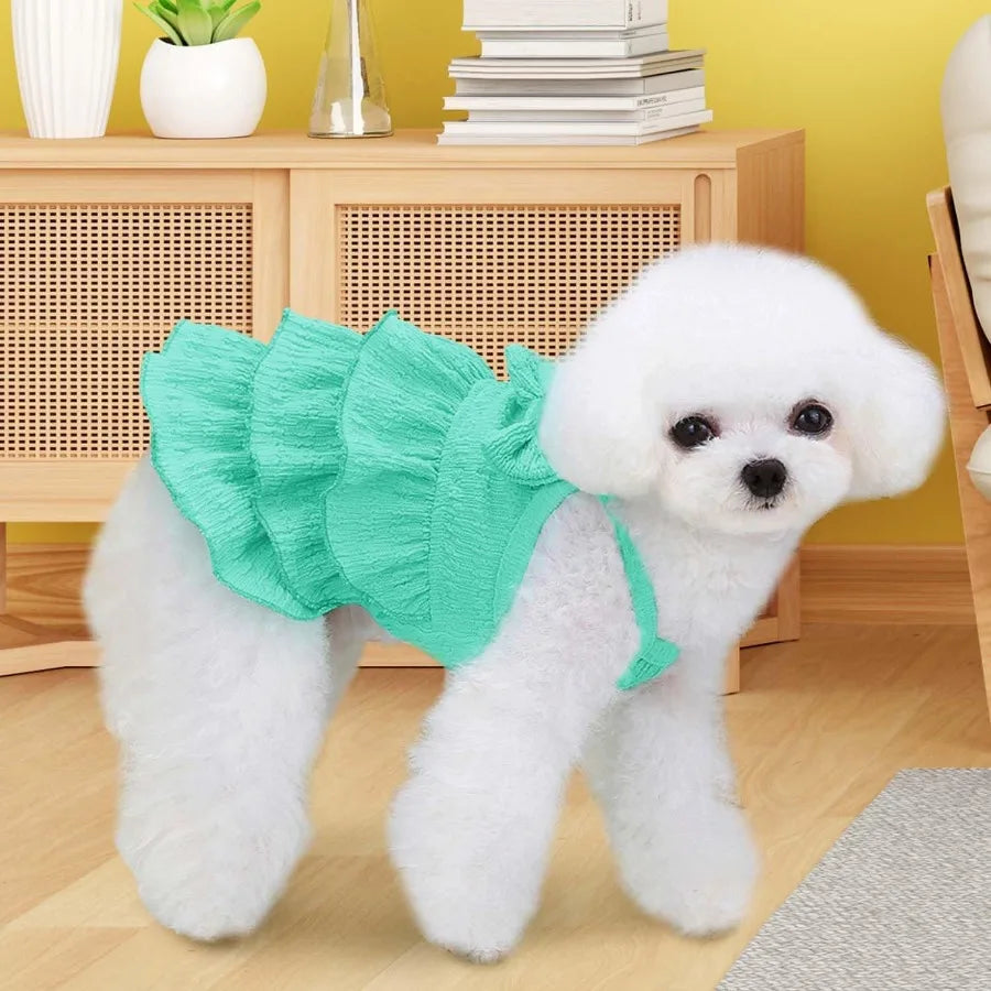 2 Pieces Dog Dress for Small Dogs Girl Puppy Sleeveless Clothes Pet Pullover Vest Skirt Cute Bow Tiered Cake Dress Pet Dog Shir