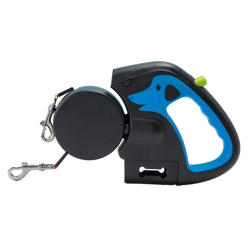 A69erotating Pet Leash For 2 Dogs Adjustable Double Rope Leashes With Flashlight Poop Bag Box Pet Traction Rope Retractable