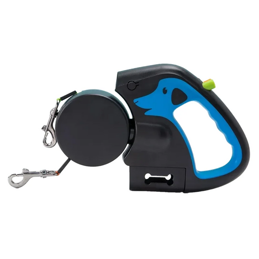 A69erotating Pet Leash For 2 Dogs Adjustable Double Rope Leashes With Flashlight Poop Bag Box Pet Traction Rope Retractable