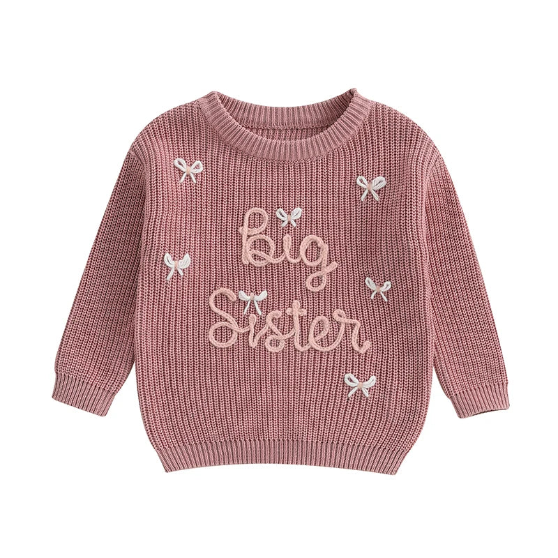 Cute Infant Pullover Sweater with Round Neck Long Sleeves Bow Detail and Embroidered Letter Design - Adorable Toddler Top