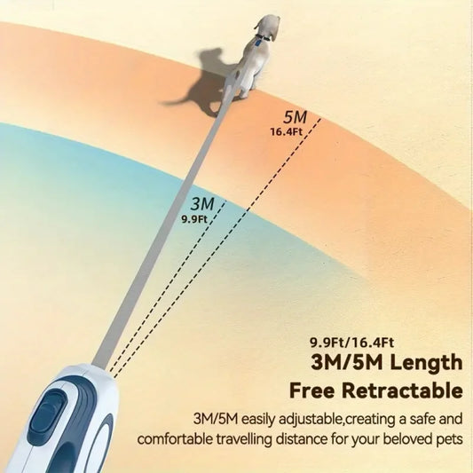 16ft Auto Retractable Dog Leash - Durable Nylon Extendable Lead for All Sizes, Easy Control with Blue & White Geometric Design
