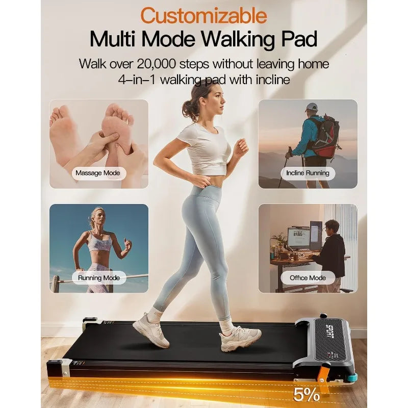 FUNRAY Versatile Walking Pad Treadmill with Incline - Dual-Sided Under Desk Treadmill with Foot Massage,2 in 1 Walking Machine