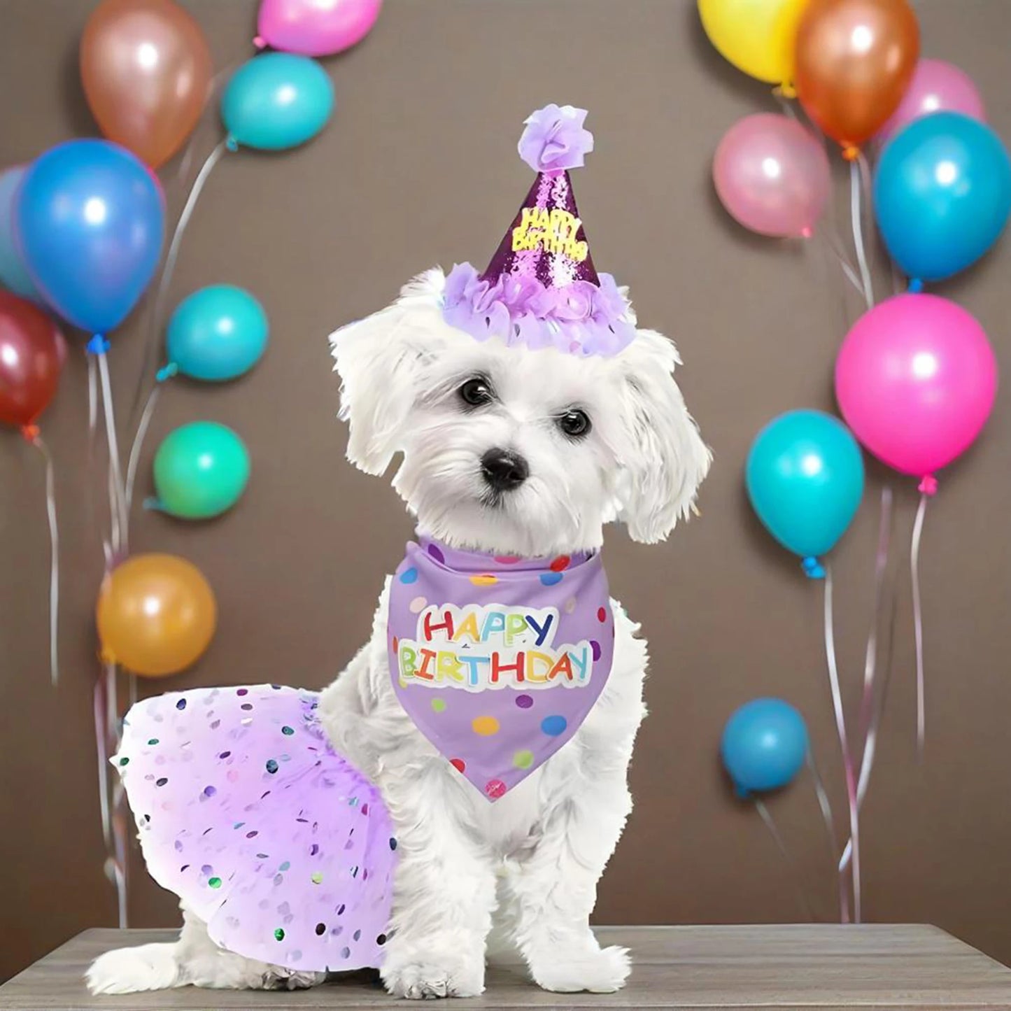 Cute Dog Birthday Costume Set Adorable Party Hat with Matching Skirt and Scarf for Indoor and Outdoor Celebrations Pet