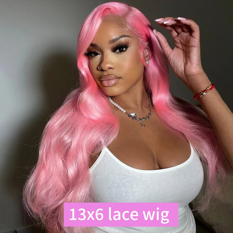 Pink Wig Body Wave Human Hair Wigs 13X6 Hd Lace Frontal Wig 30 32 Inch 13X4 Lace Front Wigs 250 Density Brazilian Hair For Women