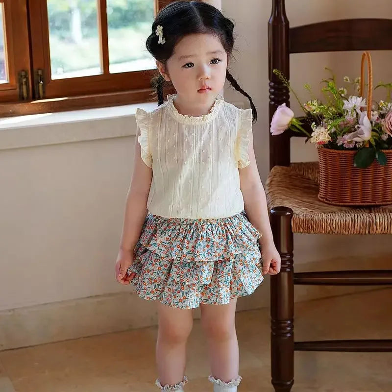 New Girls' Suit Summer Children's Dress Baby Girl Fashionable Children's Top+Skirt Two-Piece Set
