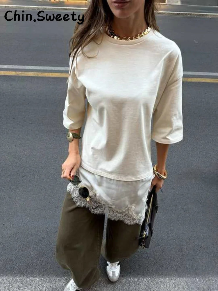 Elegant Satin Asymmetric Lace Patchwork Long Dress Women Solid V-neck Sleeveless Sling Dresses 2025 Autumn Lady High Street Robe