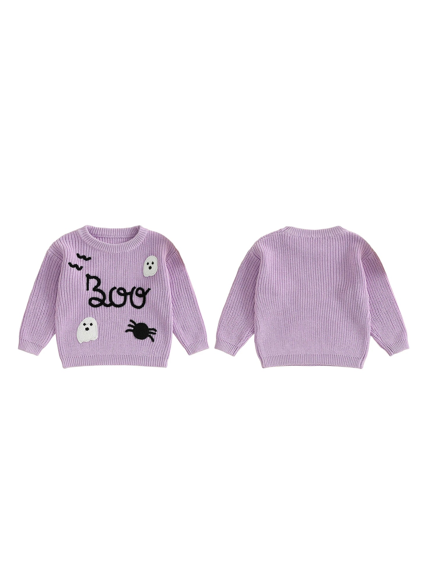 Toddler Halloween Ghost Spider Embroidery Long Sleeve Sweater Casual Pullover Knitwear Warm Clothes for Baby Boy Girl
