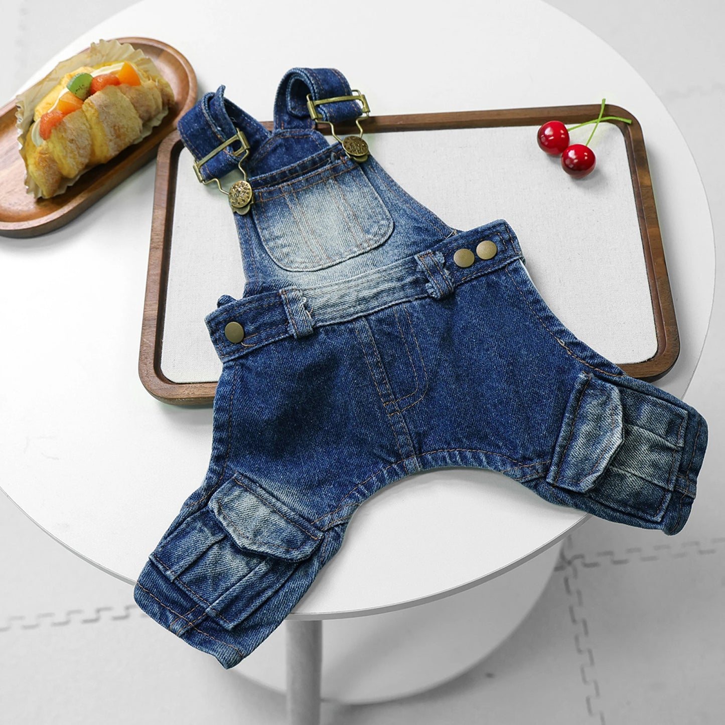 Dog Blue Denim Overalls with Pockets Stylish Distressed Dog Jeans for Small Dogs